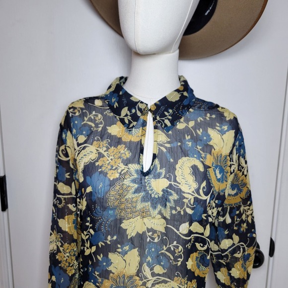 Soft Surroundings Metallic Paisley Sheer Shimmer Blouse Large Holiday Party Chic - Picture 3 of 8